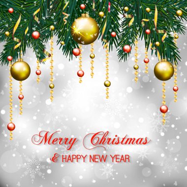 Soyut açık gri arka planda noel topları. Mutlu Noeller ve mutlu yıllar. Vektör eps10 illüstrasyonu