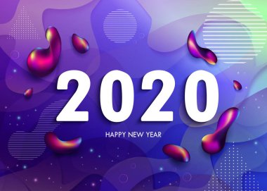 2020 için Sıvı renk arkaplan tasarımlı vektör modern Mutlu yeni yıl kartı