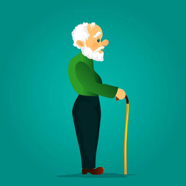 Personagem Velho Homem Idoso Com Bengala Ambulante Ilustração Vetorial Velhote —  Vetores de Stock