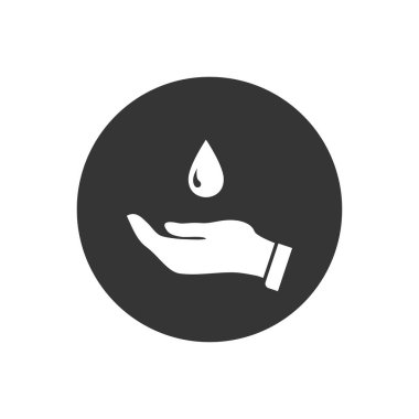 Güvenli su logosu, su damlası ve el simgeleri. Vektör