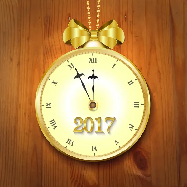 Inverno 2017 Novo Cartão Ano Com Relógio Vintage Arco Ouro — Vetor de Stock
