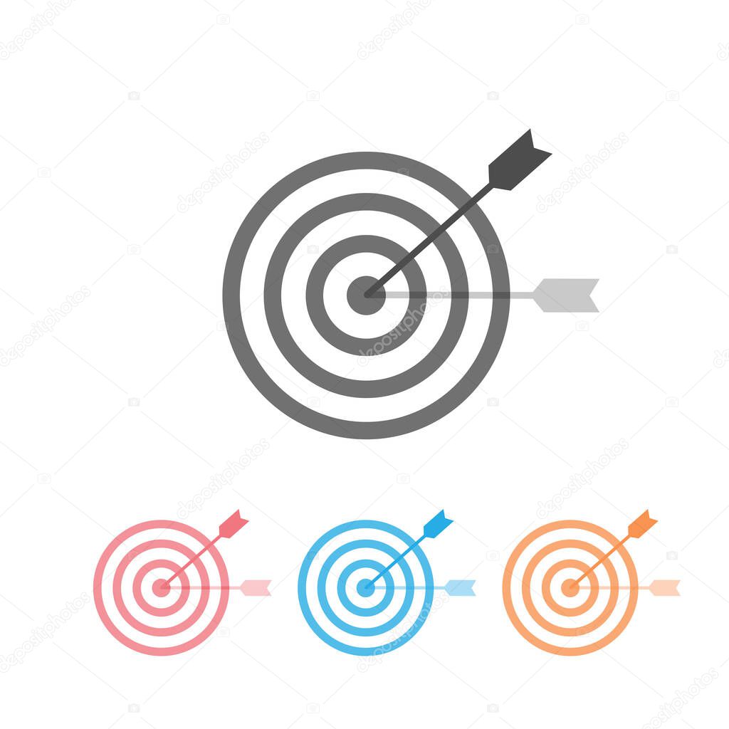 Target and arrow vector icon set in trendy flat style. Business concept illustration