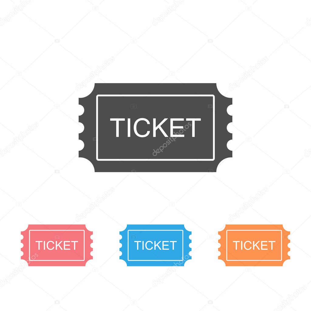 Ticket Icon Set. Pass, Permission or Admission Symbol, Vector Illustration & Logo Template. Presented in Glyph Style for Design & Websites, Presentation or Mobile Apps