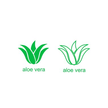 Doğal organik ürün paketi etiketi için Aloe Vera yeşil logo simgesi. Kozmetik veya nemlendirici krem ambalaj tasarım şablonu için izole edilmiş Aloe Vera yaprağı işareti 