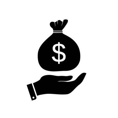 Yatırım ve borsa kavramı için el simgesi vektör dolar para çantası