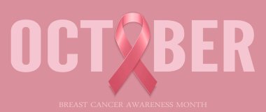 Göğüs kanseri farkındalığı ay sembolü pembe zemin üzerinde pembe kurdele işareti ve metin