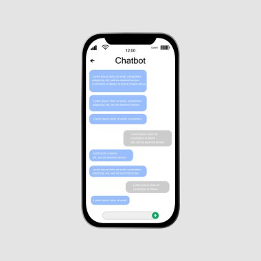 Chatbot mobil UI tasarım konsepti. SMS Messenger. Mesajla çevrimiçi konuşma. Vektör illüstrasyonu