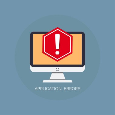 Uygulama hatası kavramı. Mesaj baloncuğu. Spam verileri için kırmızı alarm, güvensiz bağlantı, dolandırıcılık, virüs. Vektör illüstrasyonu
