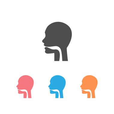 Ağız boşluğu, gırtlak ve yemek borusu simgesi seti. Nafaka kanalının üst kısmı. Siluet sembolü. Boşluk yok. Vektör izole illüstrasyonu