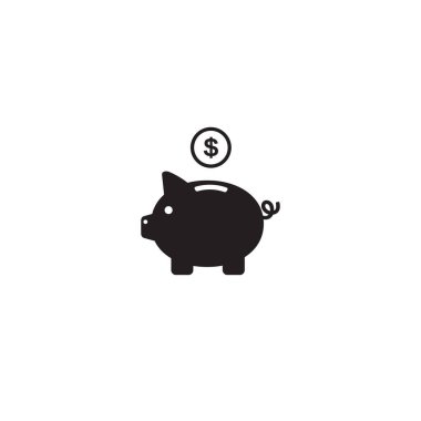 Dolar coin ile domuzcuk Bankası simge vektör ve beyaz arka plan üzerinde izole tabelası düz işareti semboller logo illüstrasyon. İş Bankacılığı, tasarruf, birikme para, bütçe ve finans kavramları