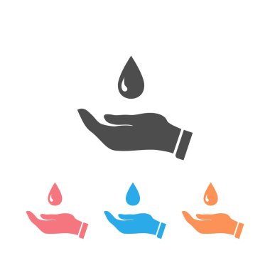 Güvenli su logosu, su damlası ve el ikonu seti. Vektör