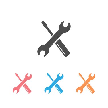 Anahtar simge seti sembolü ile tornavida. Üstün kalitede, trendy tarzda izole ekipman elemanı. Vektör