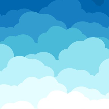 Gökyüzü ve bulutlar. Arka plan gökyüzü ve mavi renkli bulut. Karikatür bulutlu arka plan. Vektör illüstrasyonu