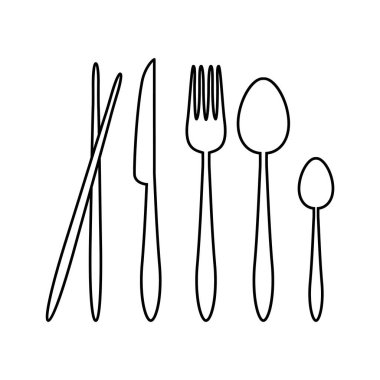Siluet Vektör Kaşığı, Çatal, Bıçak ve Chopsticks çatal bıçak seti Restoran Sembol Simgesi Simgesi Logo Şablonu Tasarım İlhamı