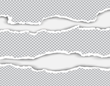 Beyaz vektör arkaplanı üzerinde metin veya mesaj için kare yırtılmış yatay kağıt şeritleri