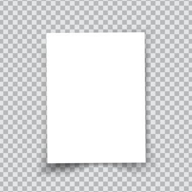 Şeffaf arkaplanı gölgeli vektör A4 kağıdı. Vektör illüstrasyonu
