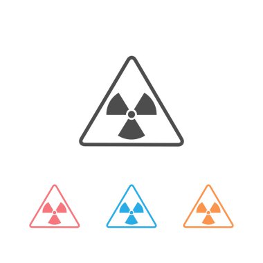Vektör illüstrasyon zehirli işaret, sembol. Beyaz arkaplanda izole edilmiş üçgen simgesindeki radyoaktif bölge uyarısı. Radyoaktivite. Tehlikeli radyasyon alanı sembolü. Kimya zehir düzlemi işareti