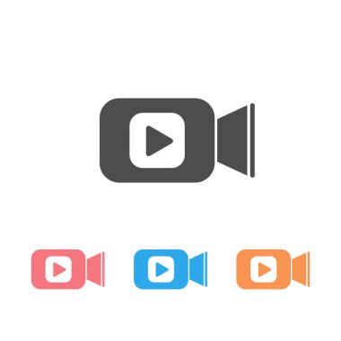 Video kamera simgesi düz bir şekilde ayarlandı. Beyaz izole edilmiş arka planda film oyunu vektör illüstrasyonu. Video akışı iş konsepti