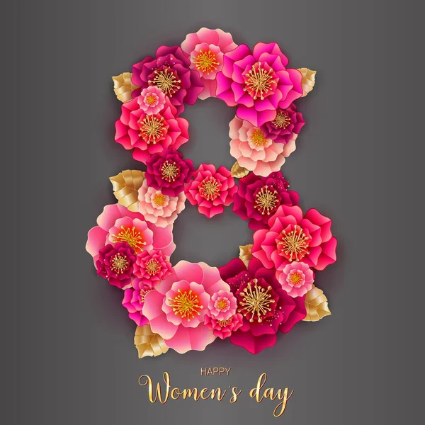 Marca Różowa Kartka Życzeniami Międzynarodowy Dzień Kobiet Papier Cięte Tło — Wektor stockowy