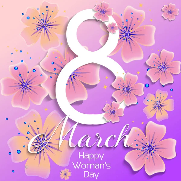 Marca Szczęśliwego Dnia Kobiet Abstrakcyjnymi Kwiatami Wiosenne Wakacje Projekt Karty — Wektor stockowy