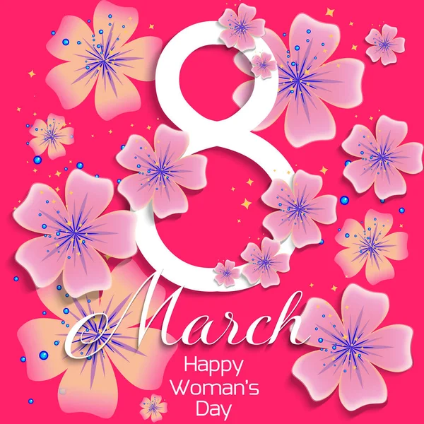 March Happy Women Day Card Abstract Flowers Spring Holiday Card — Stock Vector