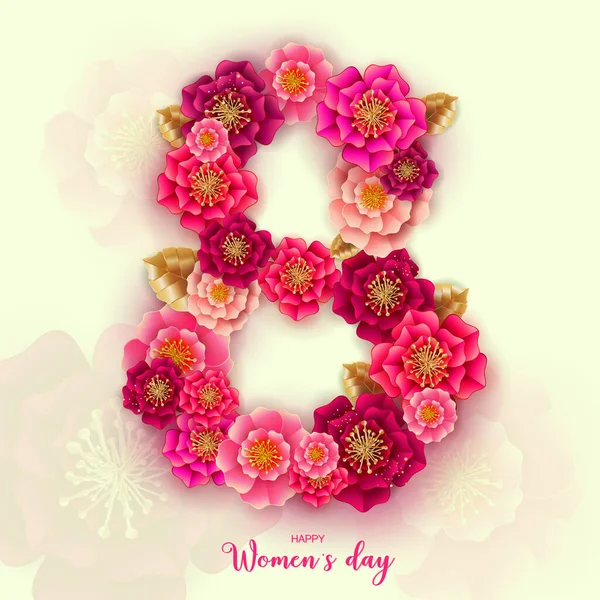 Marca Kwiatowa Kartka Życzeniami Międzynarodowy Dzień Kobiet Papier Wyciąć Różowy — Wektor stockowy