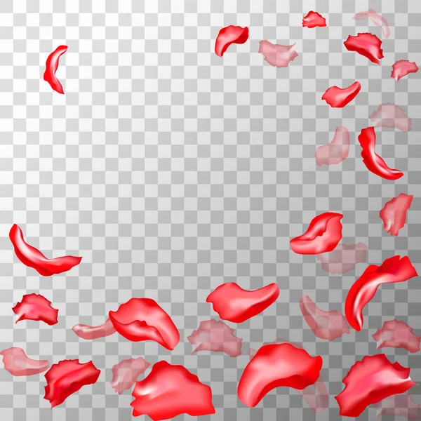 Abstrakter Hintergrund Mit Fliegenden Roten Rosenblättern Auf Dunklem Transparentem Hintergrund — Stockvektor