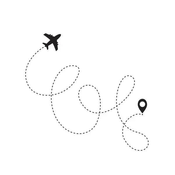 具有起点和冲刺线的飞机航线航路图标 矢量说明 — 图库矢量图片