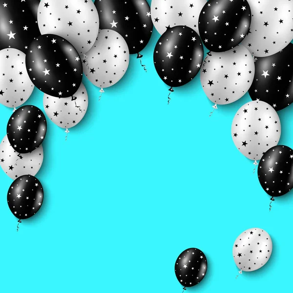 Ballons Noirs Blancs Avec Des Étoiles Sur Fond Bleu Vif — Image vectorielle