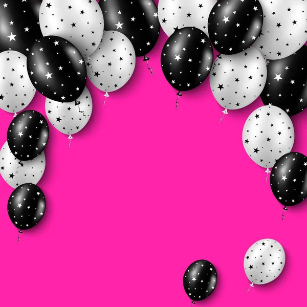 Ballons Noirs Blancs Avec Des Étoiles Sur Fond Rose Vif — Image vectorielle