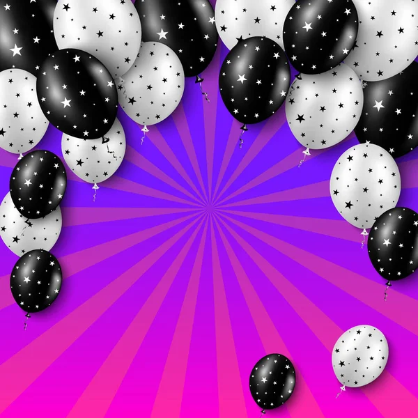 Ballons Noirs Blancs Avec Des Étoiles Sur Fond Violet Avec — Image vectorielle