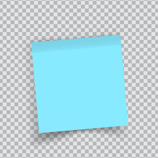 Blue sticker paper. Note paper with curled corner. Vector isolated on transparent background