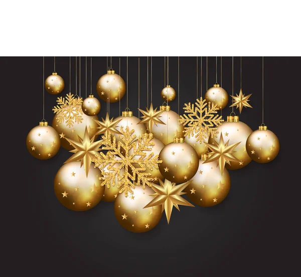 Weihnachten Neujahr Und Winter Elemente Goldene Schneeflocken Blasen Sterne Auf — Stockvektor