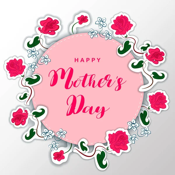 Happy Mother Day Greetings Design Paper Cut Frame Flowers Trendy — Stock Vector