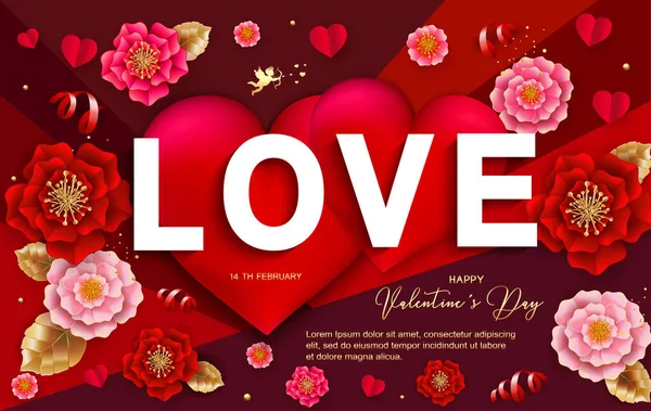 Баннер Поздравлениями Дню Святого Валентина Красивыми Цветами Сердцами Можно Использовать — стоковый вектор