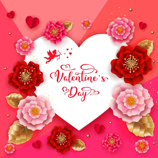Feliz Dia Dos Namorados Banner Com Belas Flores Coloridas Corações —  Vetores de Stock