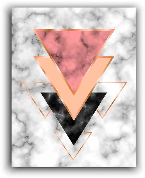 Márvány Háttér Rózsa Arany Háromszögek Geometrikus Nyomtatás Kártya Sablon Üzlet — Stock Vector