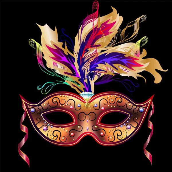 Mardi Gras Máscara Isolada Preto Vetor Ornamentado Máscara Carnaval Veneziano — Vetor de Stock