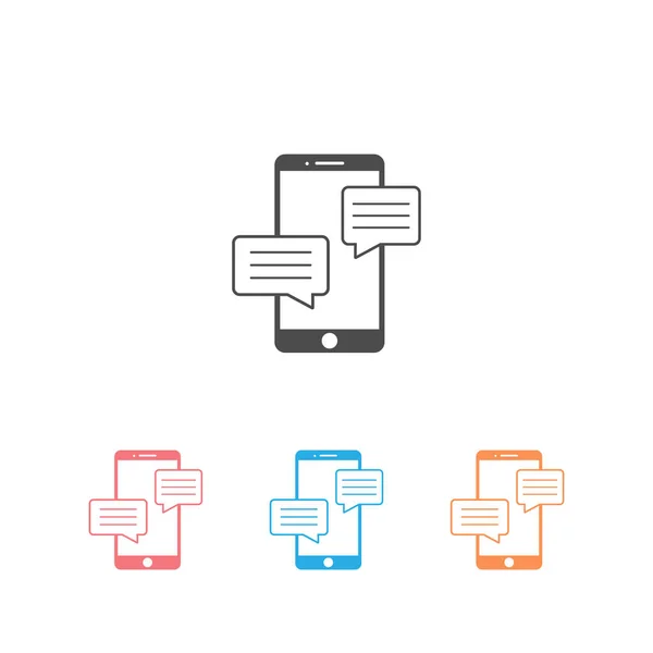 フラットスタイルで設定された携帯電話のチャットサインアイコン メッセージ通知のベクトル図は 白の隔離された背景 スマートフォンテキストビジネスコンセプト — ストックベクタ