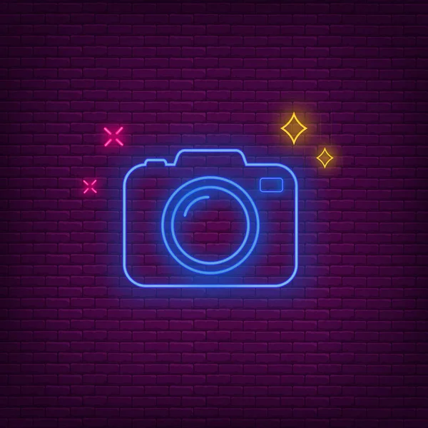 Ikone Der Neon Fotokamera Vektor — Stockvektor
