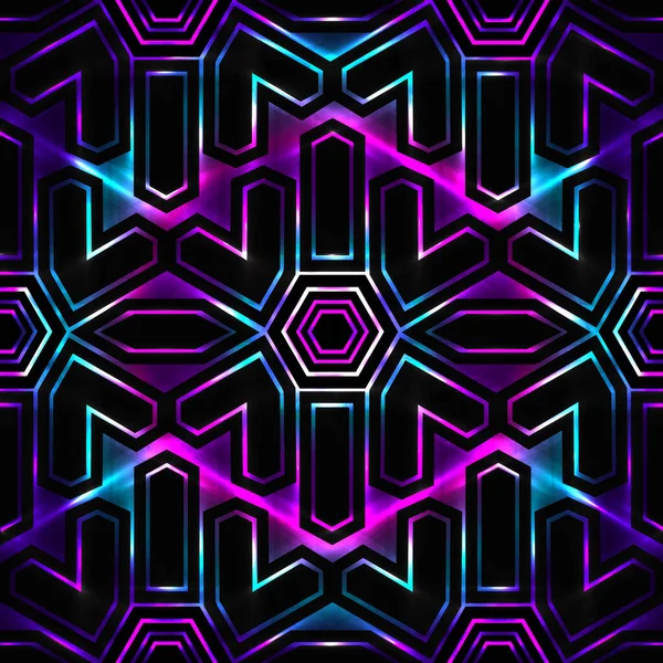 紫色のランダムレーザーは暗い背景にビームします シームレスな幾何学模様 ベクターイラスト — ストックベクタ