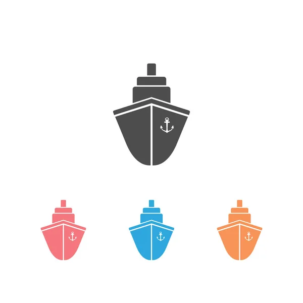 Набор Значков Корабля Плоский Пиктограмма Сером Фоне Векторная Иллюстрация — стоковый вектор