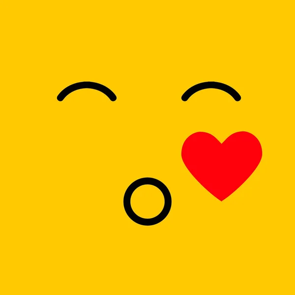 Tecknad Linje Emoticon Blåser Kyss Emoji Ansikte Gul Vektor Design — Stock vektor