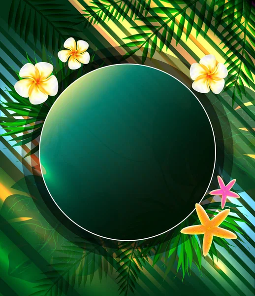 Cartaz Festa Verão Com Folha Palmeira Flores Tropicais Modelo Fundo —  Vetores de Stock