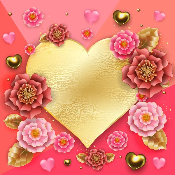 美しいカラフルな花や心を持つハッピーバレンタインデーバナー テンプレート バナー チラシ 招待状 ポスター パンフレット バウチャー割引のために使用することができます ベクターイラスト — ストックベクタ