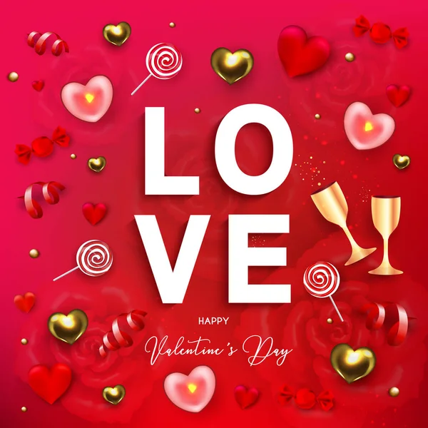 Feliz San Valentín Banner Web Día Fiesta Ilustración Vectorial Con — Vector de stock