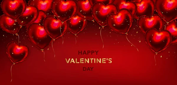 Fond Saint Valentin Avec Ballons Coeur Rouge Confettis Romantique Mariage — Image vectorielle