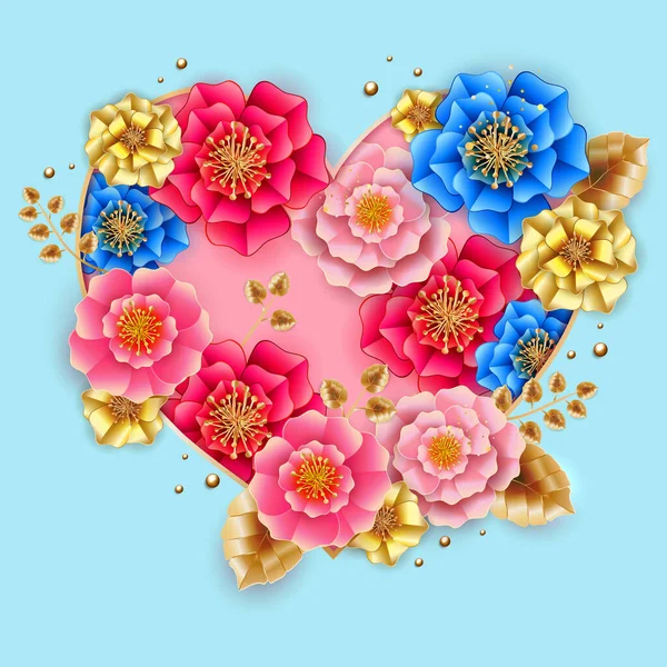 Banner San Valentín Con Hermosas Flores Colores Corazón Puede Utilizar — Vector de stock