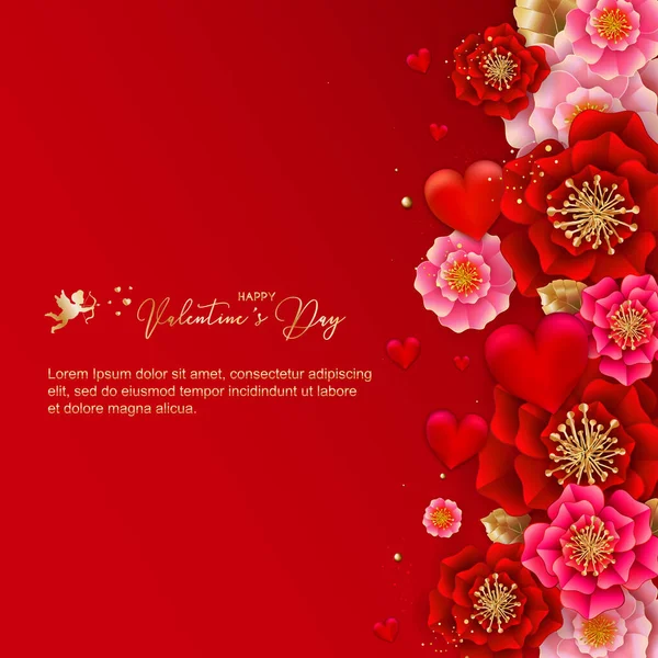 Banner Feliz Dia Dos Namorados Com Belas Flores Coloridas Corações —  Vetores de Stock