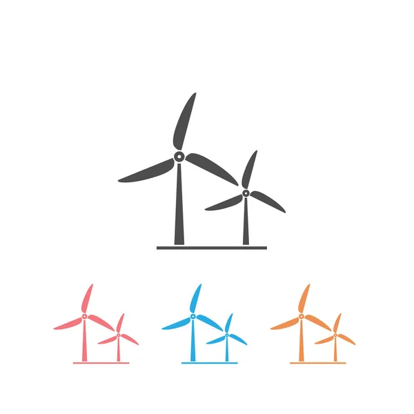 Wind Turbine Set Icon Flat Design Style Windmill Silhouette Vector — Stock Vector